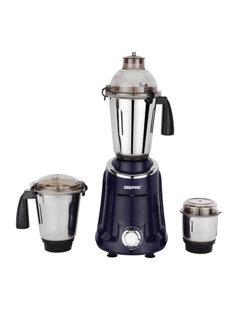 3-in-1 Mixer Grinder 750W Powerful Motor | Stainless Steel Jars and Blades, Unbreakable Jar Caps| Fast Grinding, Ergonomic Design| 3 Jars with 3 Speed Control, Perfect for Grinding, Making Smoothies, Batters, etc.| 750 W GSB5080S Blue & Silver