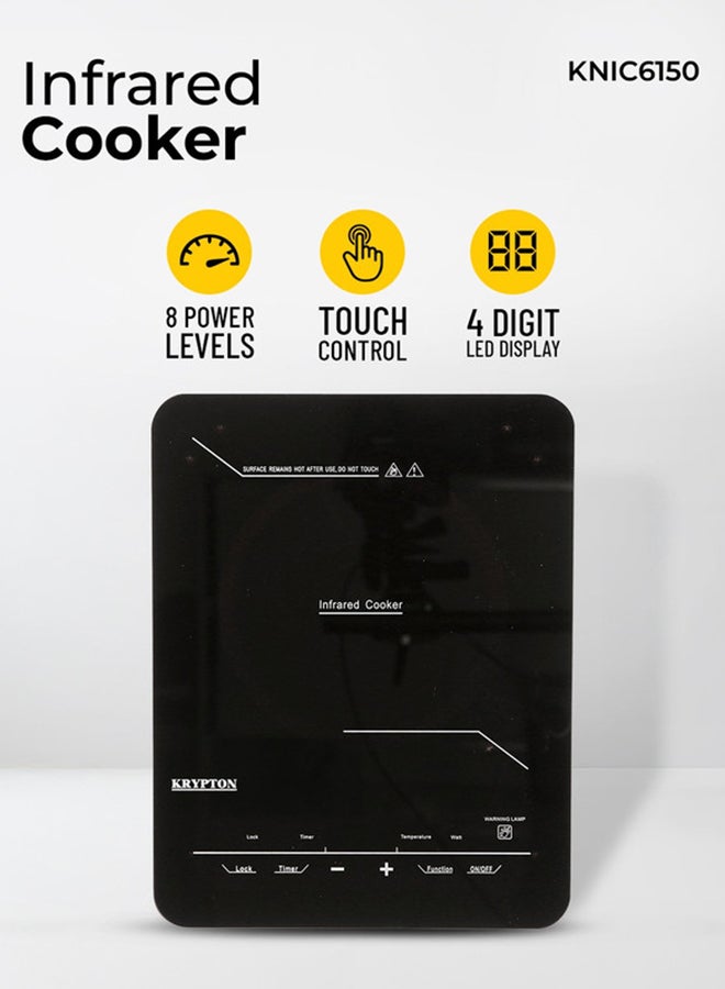 KRYPTON Electric Infrared Glass Ceramic Cooker with Digital LED Display| Timer Setting |  Automatic turn off function | Touch Screen Controls and Lock Settings 2000 W KNIC6150 Black/White - Image 1