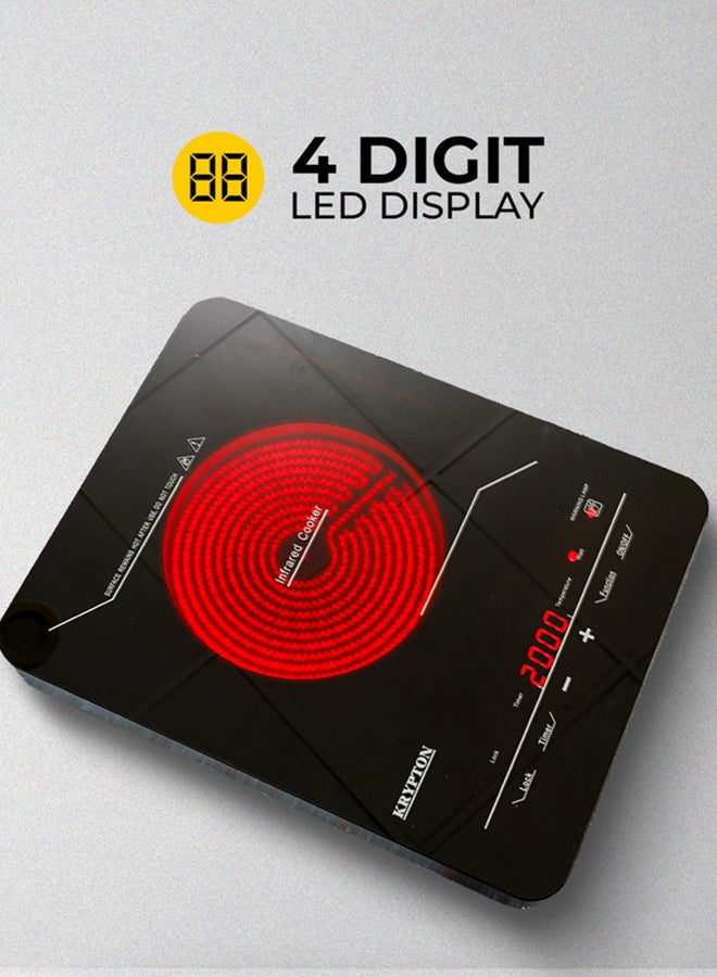 KRYPTON Electric Infrared Glass Ceramic Cooker with Digital LED Display| Timer Setting |  Automatic turn off function | Touch Screen Controls and Lock Settings 2000 W KNIC6150 Black/White - Image 2