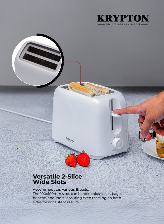 KRYPTON 2-Slice Pop-Up Bread Toaster with 6 Browning Settings, Removable Crumb Tray, Wide Slots, Anti-Skid Base & Cancel Button 650 W KNBT6194N White - Image 3