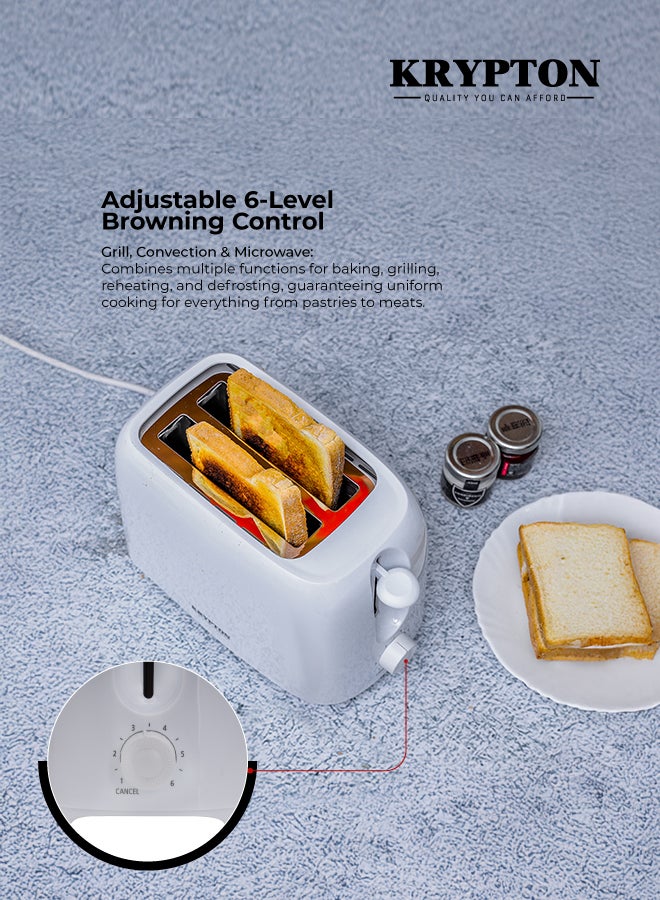 KRYPTON 2-Slice Pop-Up Bread Toaster with 6 Browning Settings, Removable Crumb Tray, Wide Slots, Anti-Skid Base & Cancel Button 650 W KNBT6194N White - Image 2