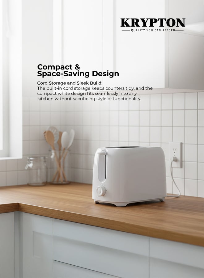 KRYPTON 2-Slice Pop-Up Bread Toaster with 6 Browning Settings, Removable Crumb Tray, Wide Slots, Anti-Skid Base & Cancel Button 650 W KNBT6194N White - Image 4