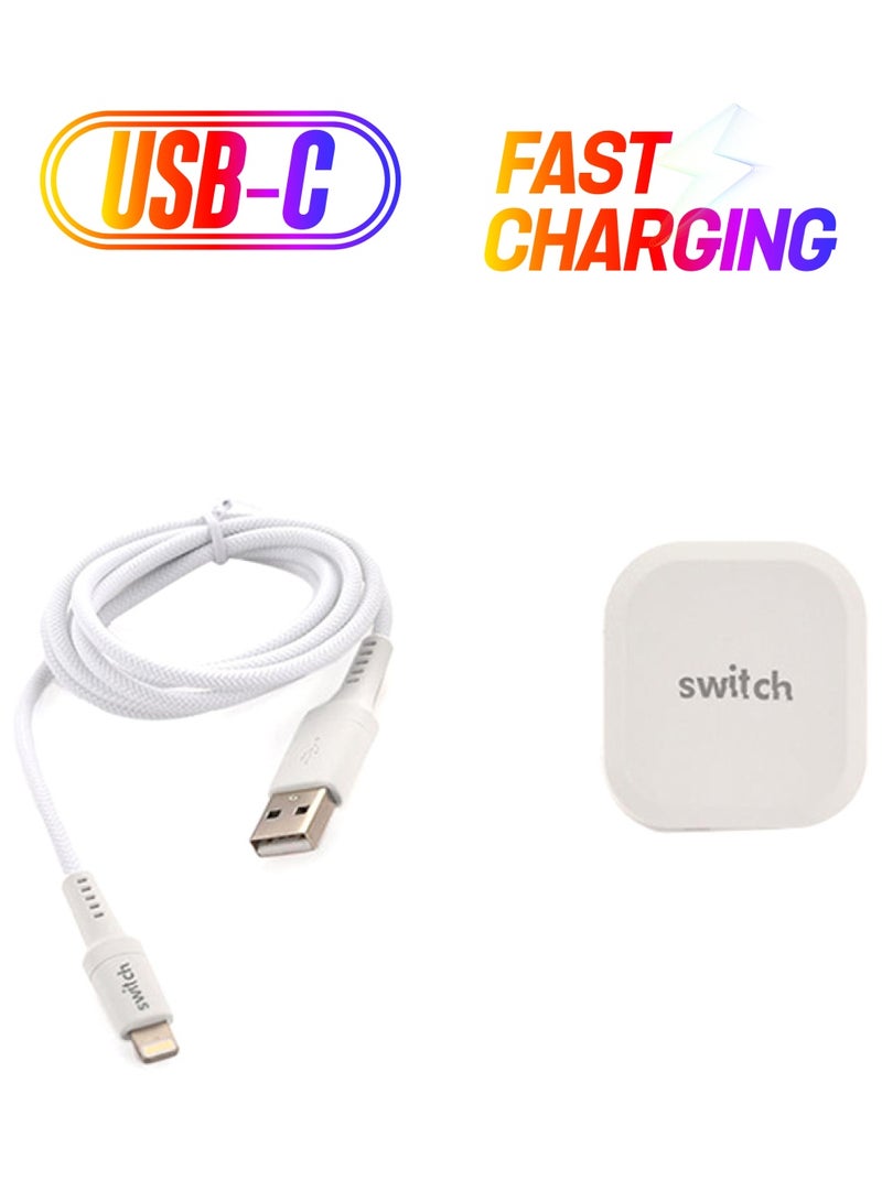 Switch Dual USB Wall Charger With Type-C Cable White  - Image 1