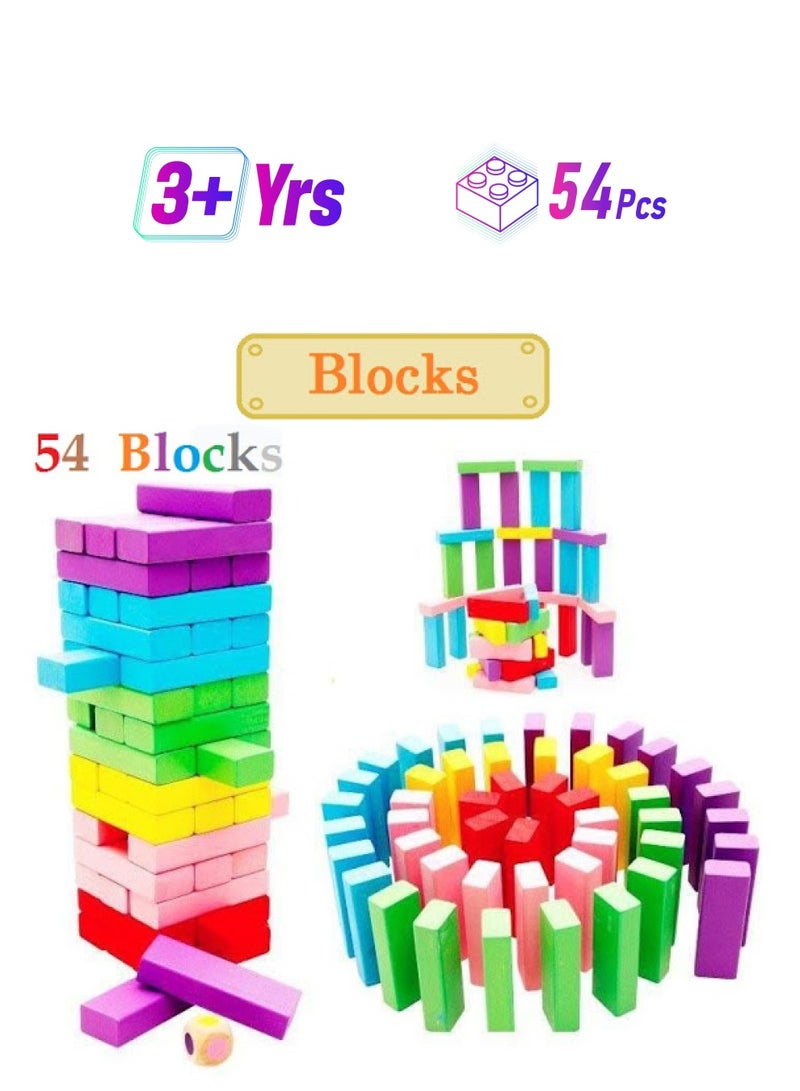 Generic AM-8028 54-Pieces Numeric Wooden Building Jenga Blocks Domino Educational Toy 54 3+ Years  - Image 1