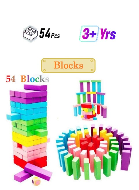 AM-8028 54-Pieces Numeric Wooden Building Jenga Blocks Domino Educational Toy 54 3+ Years