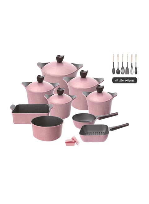 20-Pieces Granite Aeni Cookware Set Pink Pink 18/20/22/24/28/26cm