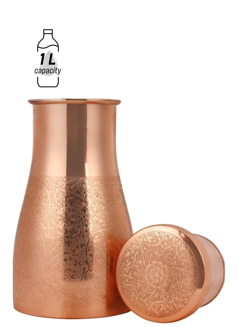 زجاجة مياه يوغا مُزينة بنقوش بارزة مع زجاج مُدمج ذهبي وردي 1000ملليلتر