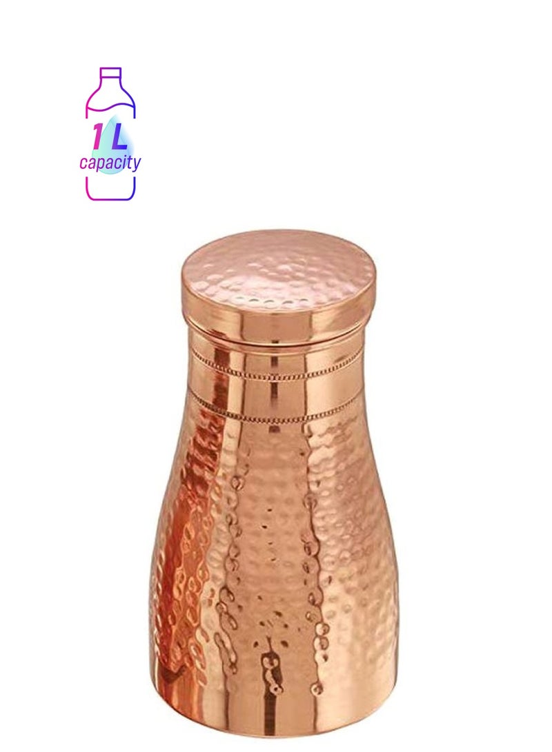 زجاجة مياه يوجا من النحاس النقي مع زجاج مدمج (مزخرف) ذهبي وردي 1000ملليلتر
