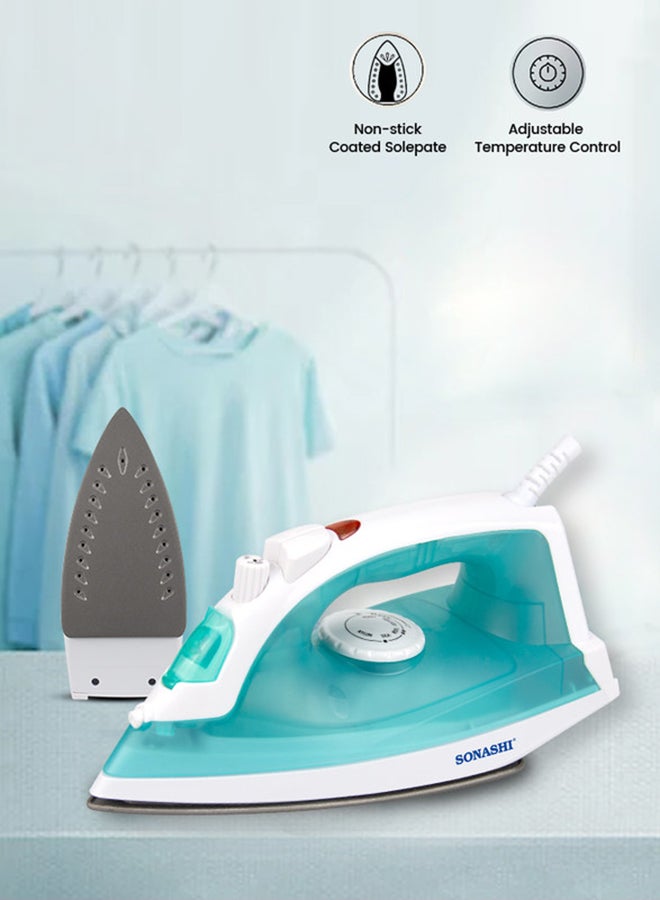 SONASHI Steam Iron - Non-Stick Coated Soleplate with Steam | 3 Modes - Burst Steam, Spray, Dry Iron | With 100% Active Steam Holes 1600 W SI-5077TG Green/White  - Image 1