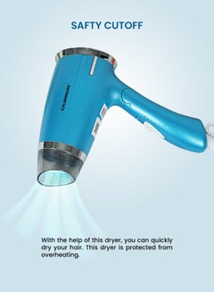 Olsenmark Mini Powerful Hair Dryer Olsenmark Omh4008, Hair Styler Power 1400W, Hair Heater 3 Speed, 3 Temperature Settings,Portable,Foldable Handle And Safety Cut Off Blue/Silver/Black  - Image 5