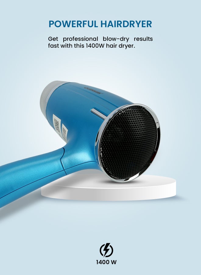 Olsenmark Mini Powerful Hair Dryer Olsenmark Omh4008, Hair Styler Power 1400W, Hair Heater 3 Speed, 3 Temperature Settings,Portable,Foldable Handle And Safety Cut Off Blue/Silver/Black  - Image 3