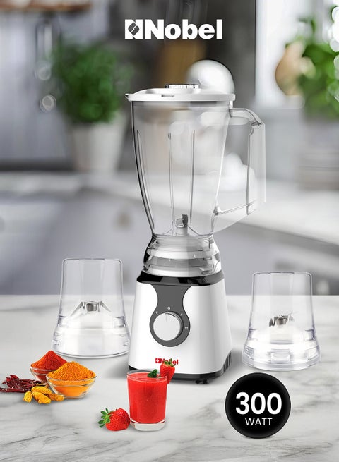 3 in 1 Blender Table Top 1.5 Litres Jar 300W 2 Speed with Pulse Knob, Chopper & Grinder Jar 1.5 L 300 W NB303E Silver & Black