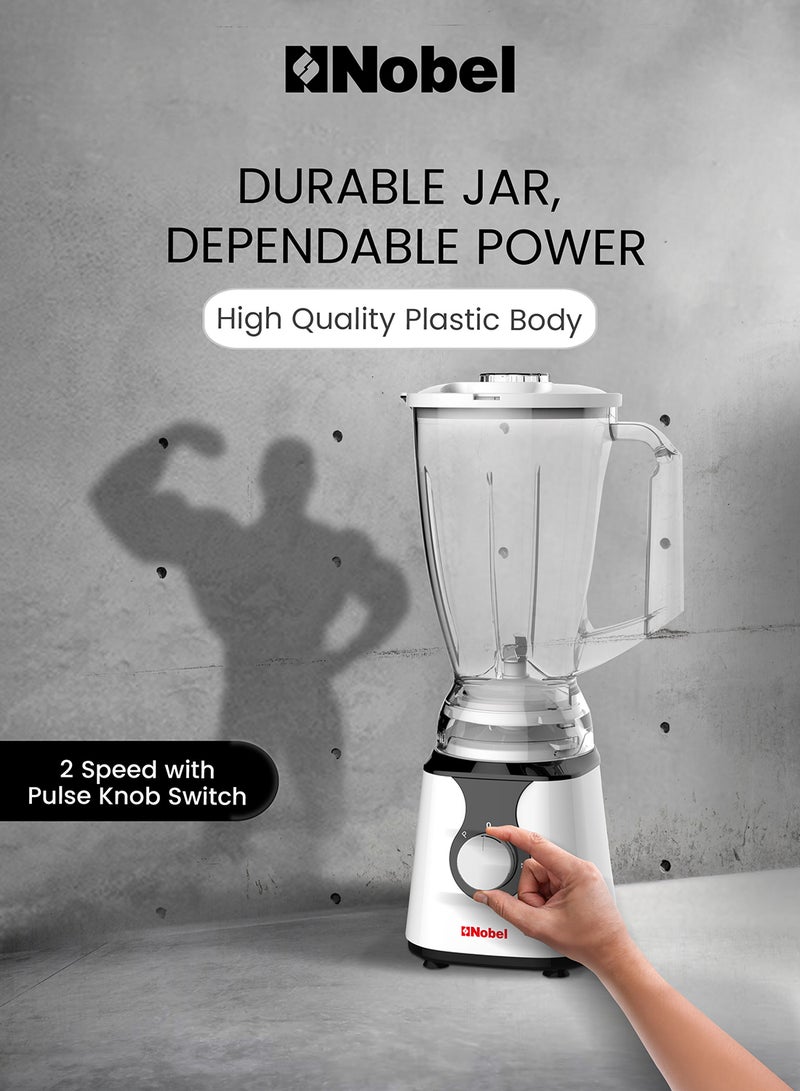 Nobel - 3 in 1 Blender Table Top 1.5 Litres Jar 300W 2 Speed with Pulse Knob, Chopper & Grinder Jar 1.5 L 300 W NB303E Silver & Black - Image 1