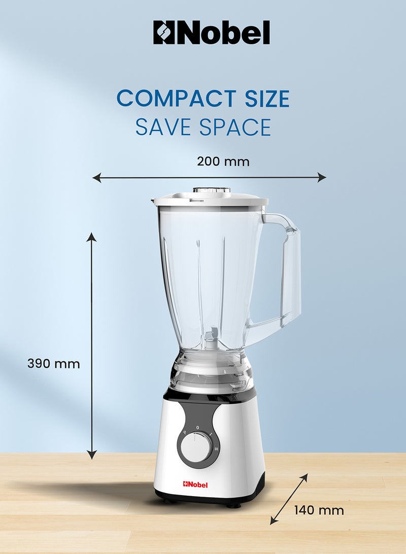 Nobel - 3 in 1 Blender Table Top 1.5 Litres Jar 300W 2 Speed with Pulse Knob, Chopper & Grinder Jar 1.5 L 300 W NB303E Silver & Black - Image 1