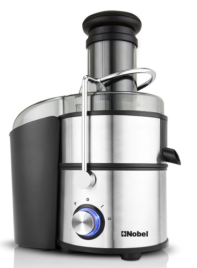 Nobel - Powerful 800W Stainless Steel Juicer with 2L Pulp Container, 1.1L Juice Cup, Wide 75mm Feeding Tube, Safety Lock, Overheat Protection, Anti-Slip Feet, and Blue LED Light 2 L 800 W NJE404E White/Black/Clear - Image 1