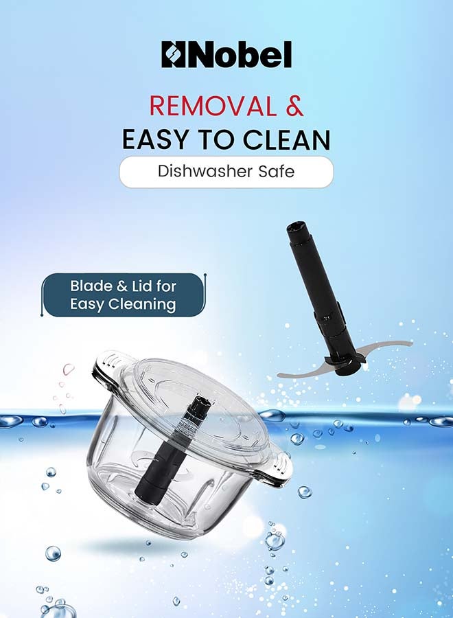 نوبل شفرات مفرمة مزدوجة حادة من الفولاذ المقاوم للصدأ مع حماية مغطاة، وعاء زجاجي سميك مع تعبئة تروس معدنية بزر كروم - Image 5