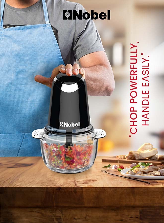 نوبل شفرات مفرمة مزدوجة حادة من الفولاذ المقاوم للصدأ مع حماية مغطاة، وعاء زجاجي سميك مع تعبئة تروس معدنية بزر كروم - Image 3