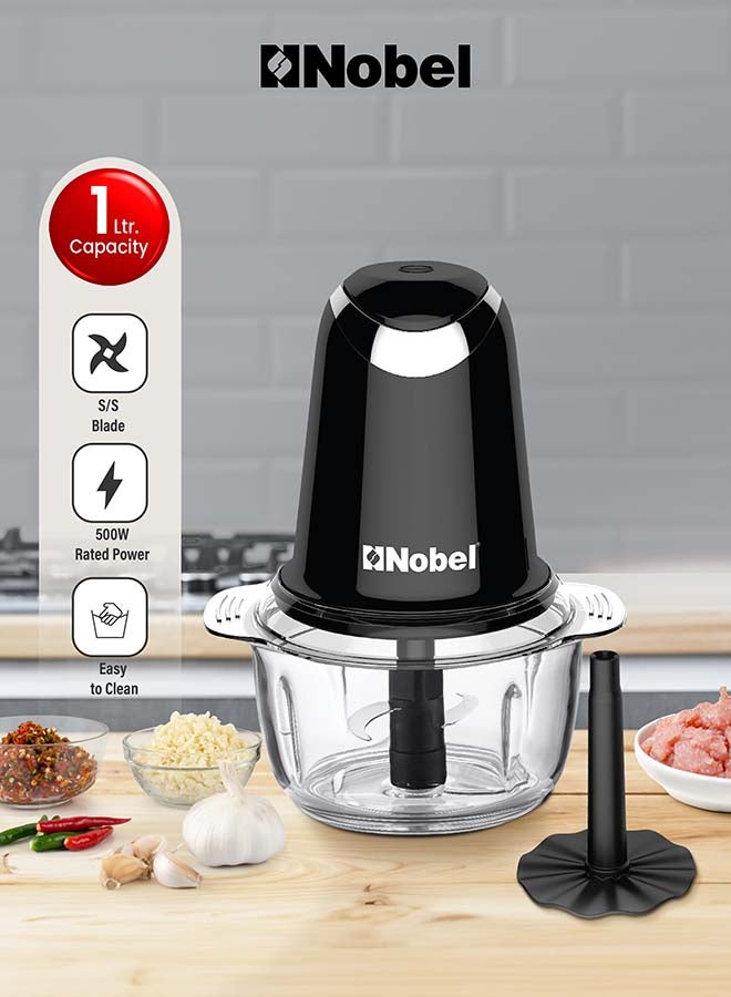 نوبل شفرات مفرمة مزدوجة حادة من الفولاذ المقاوم للصدأ مع حماية مغطاة، وعاء زجاجي سميك مع تعبئة تروس معدنية بزر كروم - Image 2