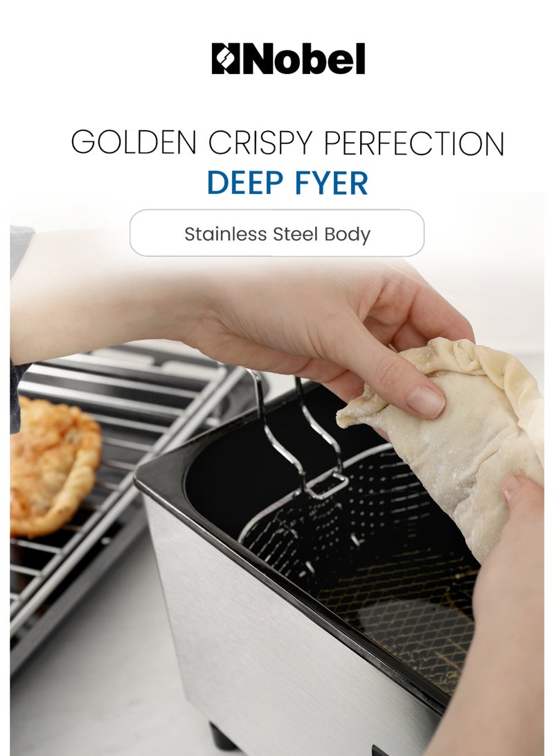 Nobel - DEEP FRYER Stainless Steel 3.0 Ltr Capacity with 700g Frying Capacity and has Detachable Enamel Oil Tank,Plastic Lid with Filter with Observe Window 3 L 1800 W NDF7G Black/Silver - Image 1
