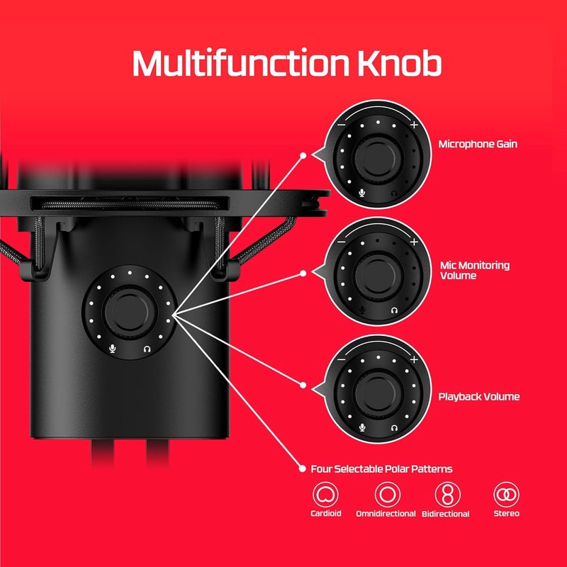 HYPERX QuadCast Standalone Microphone, Designed For Streaming, Four Polar Patterns, Tap To Mute Sensor, Anti Vibration Shock Mount, For PC / PS5 / PS4 / Mac | HX-MICQC-BK / 4P5P6AA - Image 4