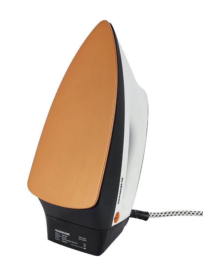 Olsenmark Dry Iron   - Non-Stick Golden Teflon Sole Plate - 60 Microns Teflon Coating - Heavy Weight 1200 W OMDI1716J White/Brown/Silver - Image 5