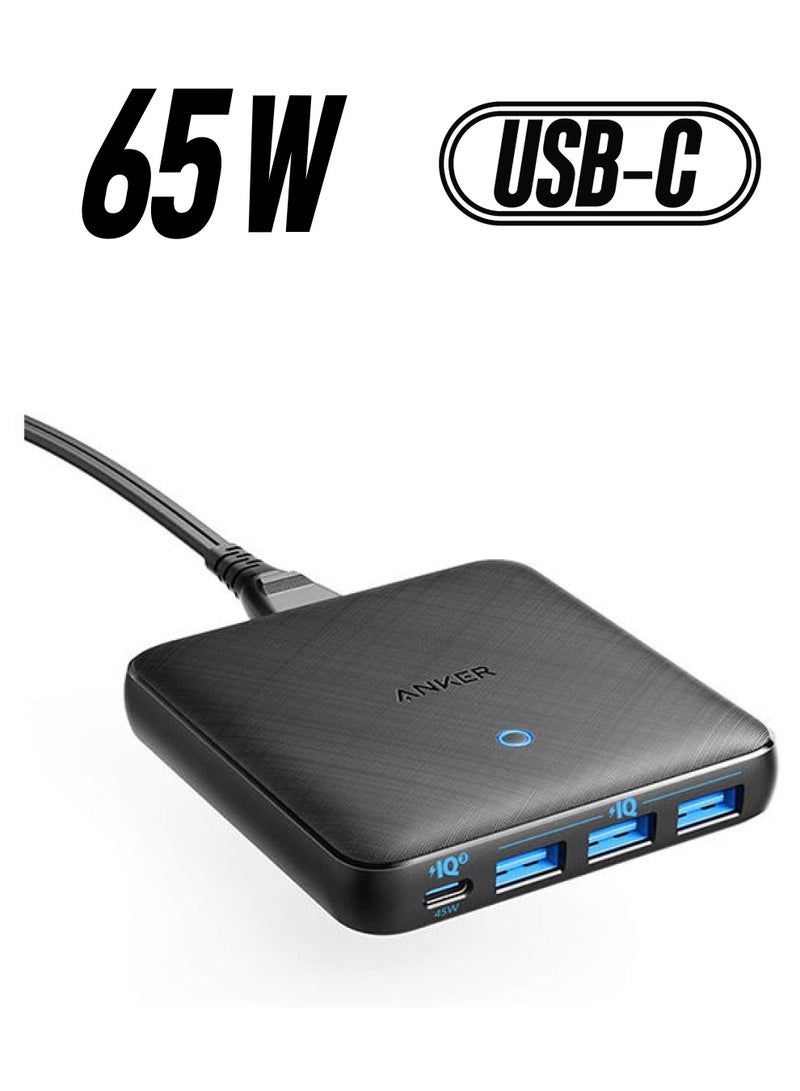 Anker - 4 Port PIQ 3.0&GaN Fast Charger Adapter, PowerPort Atom III Slim Wall Charger With A 65W Power Delivery Port USB-C Black - Image 1