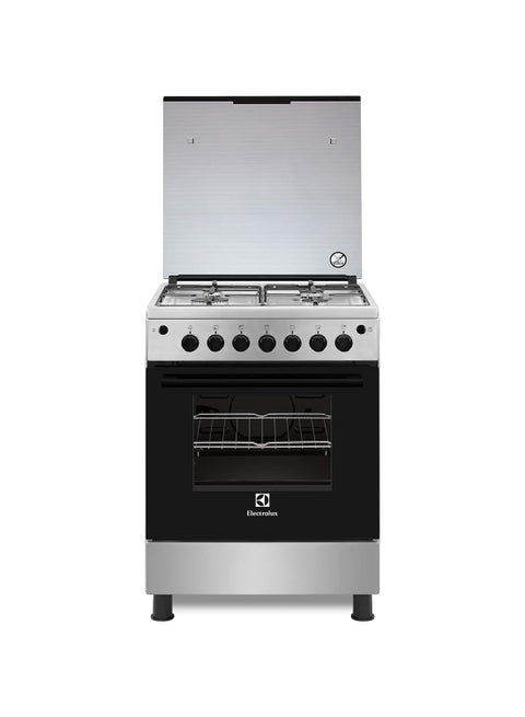 60x60cm Freestanding Cooker, Full Gas Cooking Range with 4 Burners, Automatic Ignition & Thermocouple Safety, XL Oven Capacity, Stainless Steel Finish, Separate Knob for Grill EKG611A1OX Black/Grey