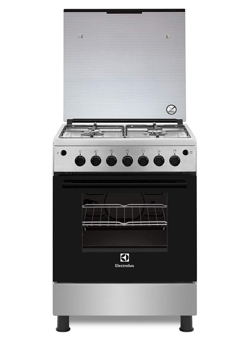 Electrolux 60x60cm Freestanding Cooker, Full Gas Cooking Range with 4 Burners, Automatic Ignition & Thermocouple Safety, XL Oven Capacity, Stainless Steel Finish, Separate Knob for Grill EKG611A1OX Black/Grey - Image 1
