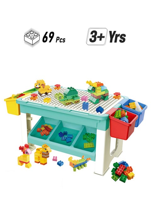 3In1 Activity And Block Table, Toys Table, 69 Blocks Lego Compatible, Study Table, Water Play Table, Sand Table, Multipurpose Table,Boys Girl Kids Furniture, Sensory Play, Homeschooling, 69 Blocks, 3Years 69
