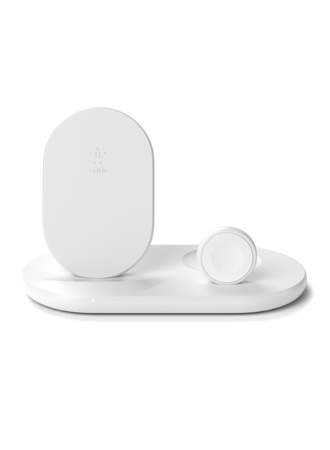 belkin - BoostCharge Pro 3-In-1 Wireless Charger - 7.5W Fast Qi Certified For iPhone 15/14/13/12/11 Series, Earlier Models, Apple Watch Series 5/4/3/2/1, Airpods Pro And QI Enabled Devices White - Image 1