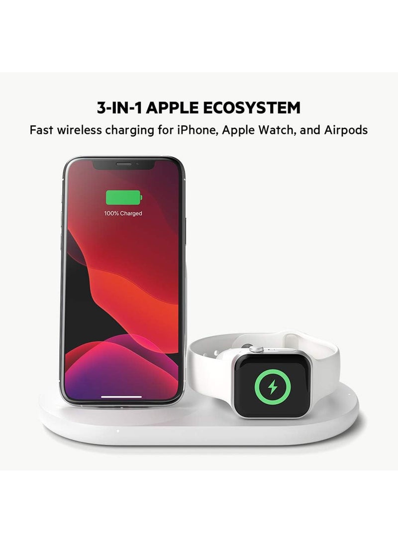 belkin - BoostCharge Pro 3-In-1 Wireless Charger - 7.5W Fast Qi Certified For iPhone 15/14/13/12/11 Series, Earlier Models, Apple Watch Series 5/4/3/2/1, Airpods Pro And QI Enabled Devices White - Image 1