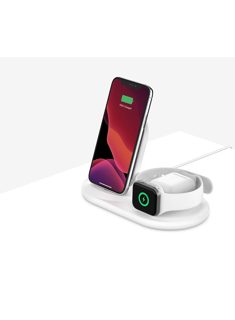 belkin BoostCharge Pro 3-In-1 Wireless Charger - 7.5W Fast Qi Certified For iPhone 15/14/13/12/11 Series, Earlier Models, Apple Watch Series 5/4/3/2/1, Airpods Pro And QI Enabled Devices White - Image 1