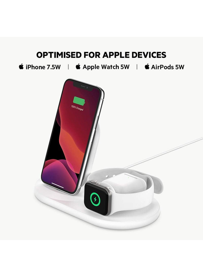 belkin BoostCharge Pro 3-In-1 Wireless Charger - 7.5W Fast Qi Certified For iPhone 15/14/13/12/11 Series, Earlier Models, Apple Watch Series 5/4/3/2/1, Airpods Pro And QI Enabled Devices White - Image 3