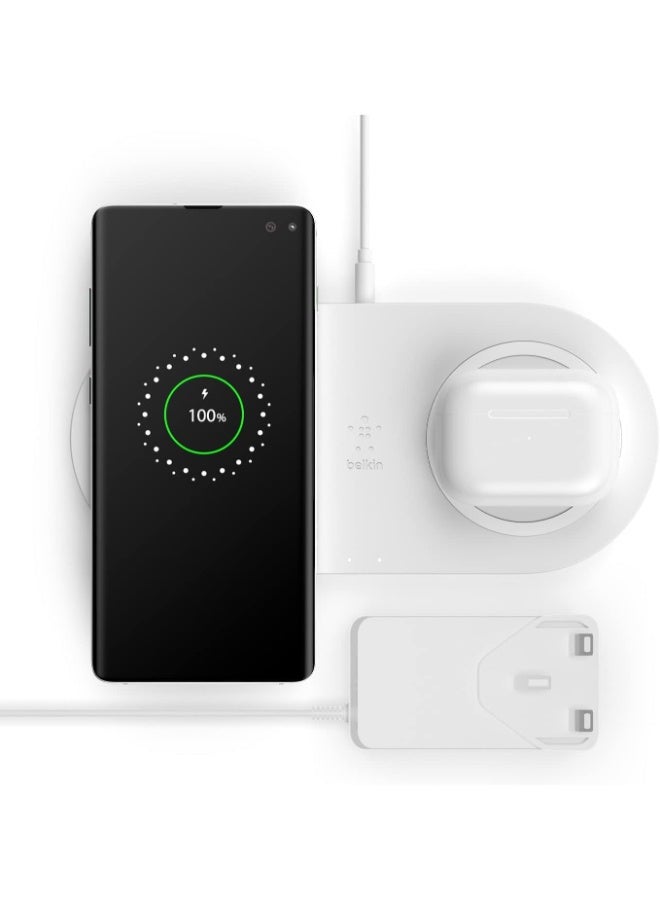 belkin - BoostCharge Dual Wireless Charging Pads With PSU - 10W Fast Qi Certified For iPhone 15, 14 Series And Older, Airpods Pro, Samsung, Google, Huawei And Other QI Enabled Devices White - Image 1
