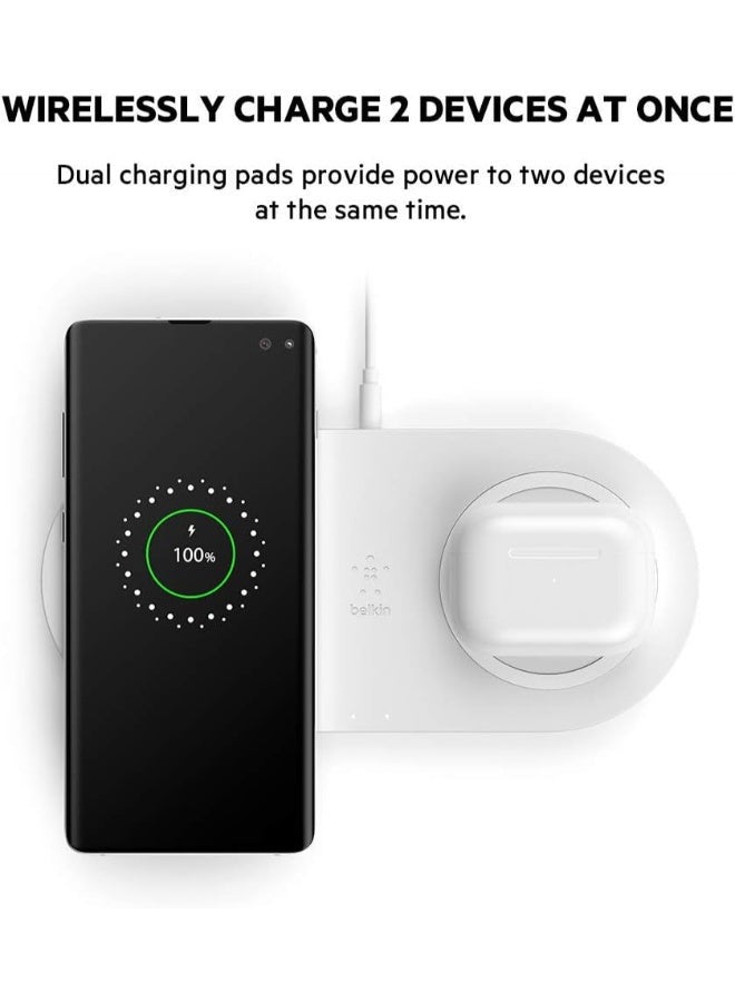belkin - BoostCharge Dual Wireless Charging Pads With PSU - 10W Fast Qi Certified For iPhone 15, 14 Series And Older, Airpods Pro, Samsung, Google, Huawei And Other QI Enabled Devices White - Image 1
