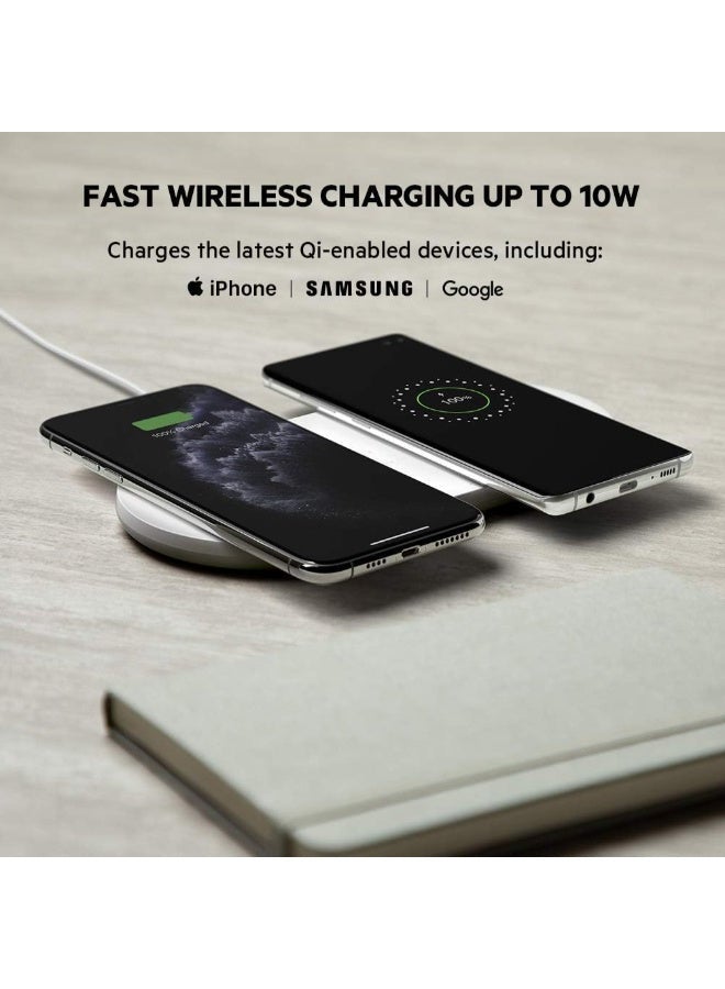 belkin - BoostCharge Dual Wireless Charging Pads With PSU - 10W Fast Qi Certified For iPhone 15, 14 Series And Older, Airpods Pro, Samsung, Google, Huawei And Other QI Enabled Devices White - Image 1