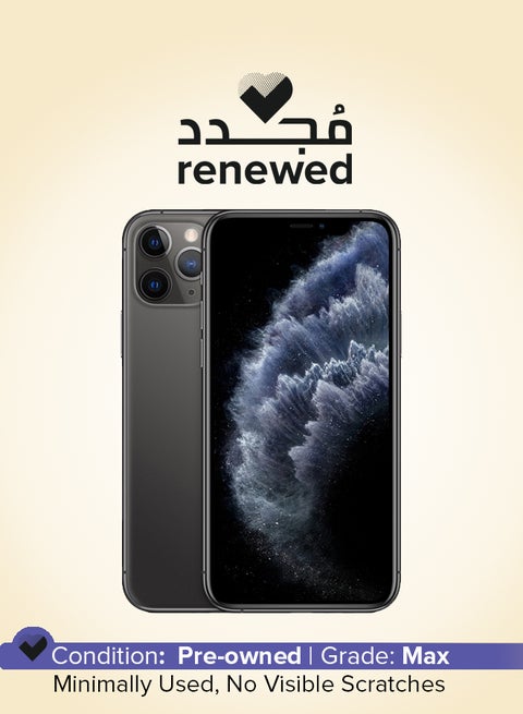 منتج مُجدد - هاتف آيفون 11 برو ماكس بذاكرة داخلية سعة 256 جيجابايت ويدعم تقنية 4G LTE مع تطبيق فيس تايم - نسخة دولية، لون رمادي فلكي