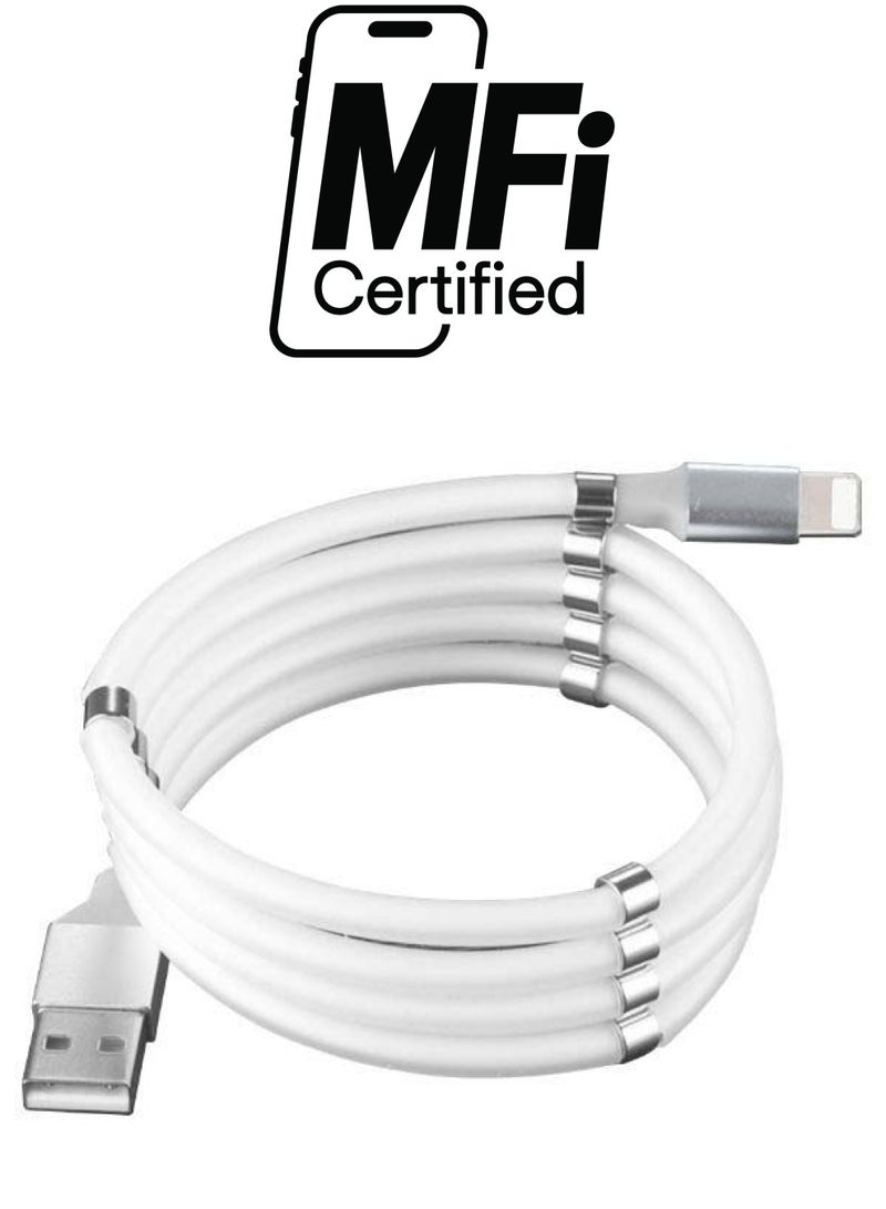 كابل شحنٍ ومزامنة بيانات مغناطيسي من USB إلى Lightning أبيض/فضي - Image 1