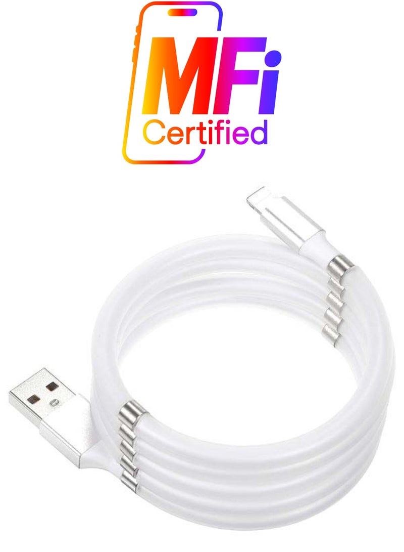 كابل شحن ومزامنة بيانات مغناطيسي من USB إلى Lightning أبيض/فضي - Image 1