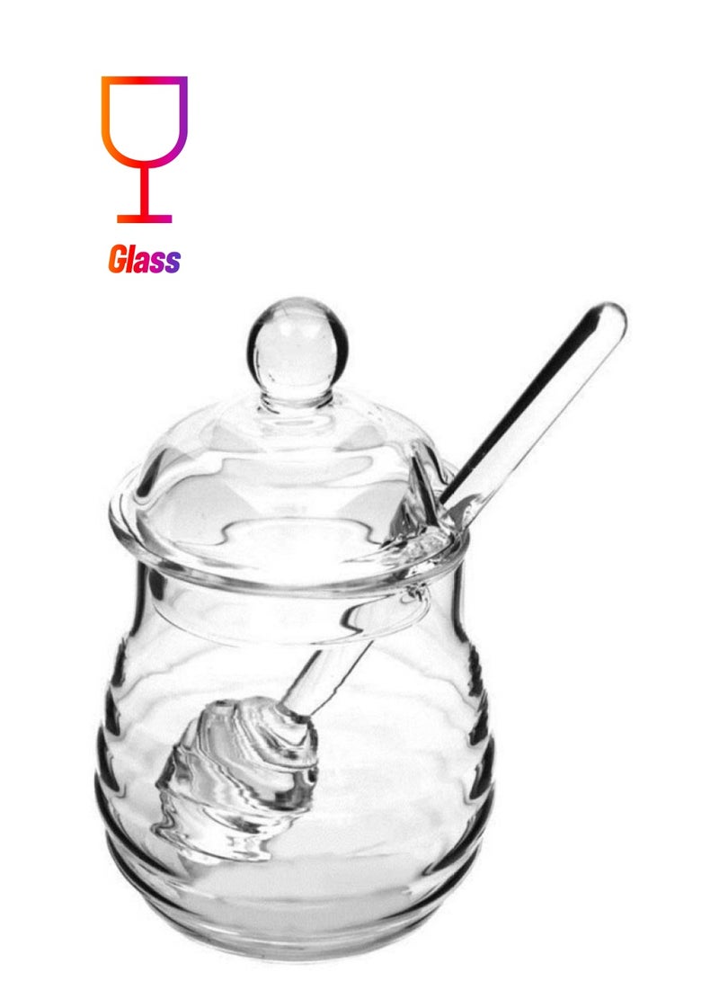 مرطبان عسل من الزجاج الكريستالي مع مغرفة. شفاف Jar - 5.3x3.14, Dipper - 6.1x1.37بوصة - Image 1