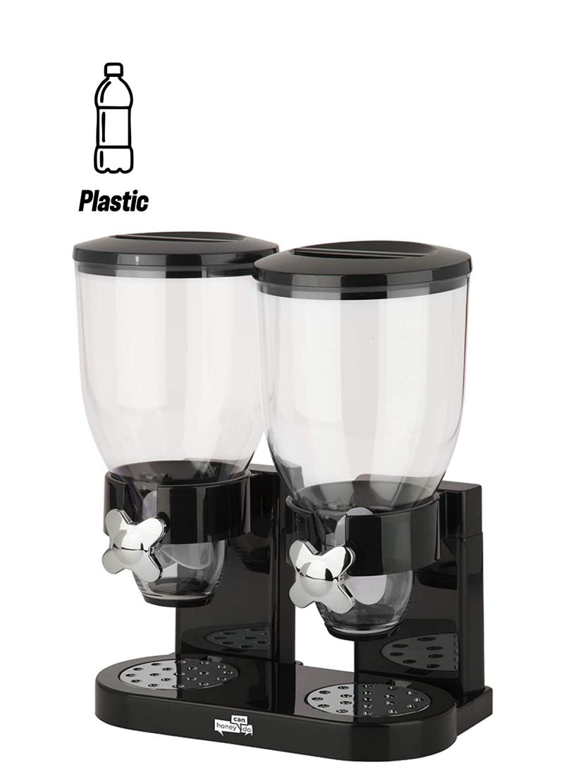 Round Double Food Dispenser Canister Black/Clear 42 x 33cm