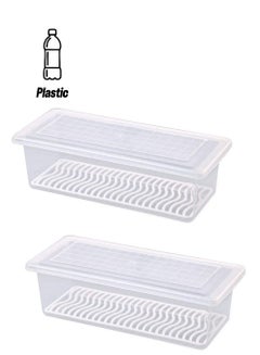 Food Storage Container For Refrigerator With Removable Drain Tray White 30.7 x 15 x 14.2cm