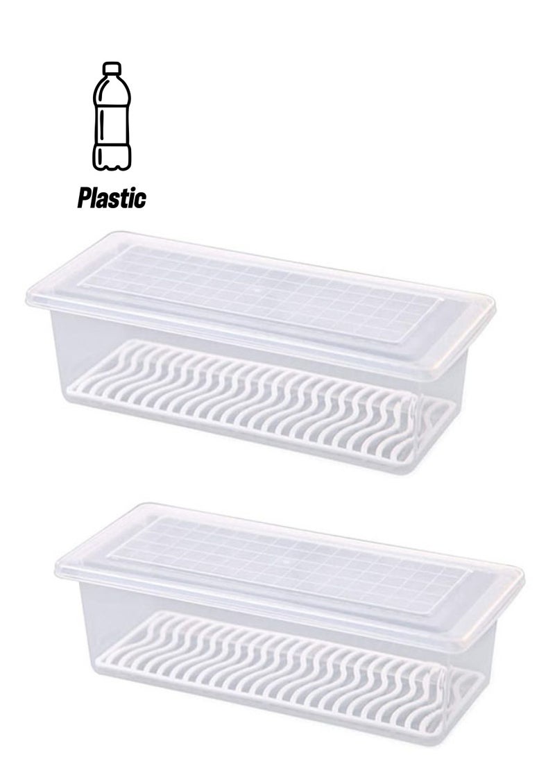 AIWANTO - Food Storage Container For Refrigerator With Removable Drain Tray White 30.7 x 15 x 14.2cm - Image 1