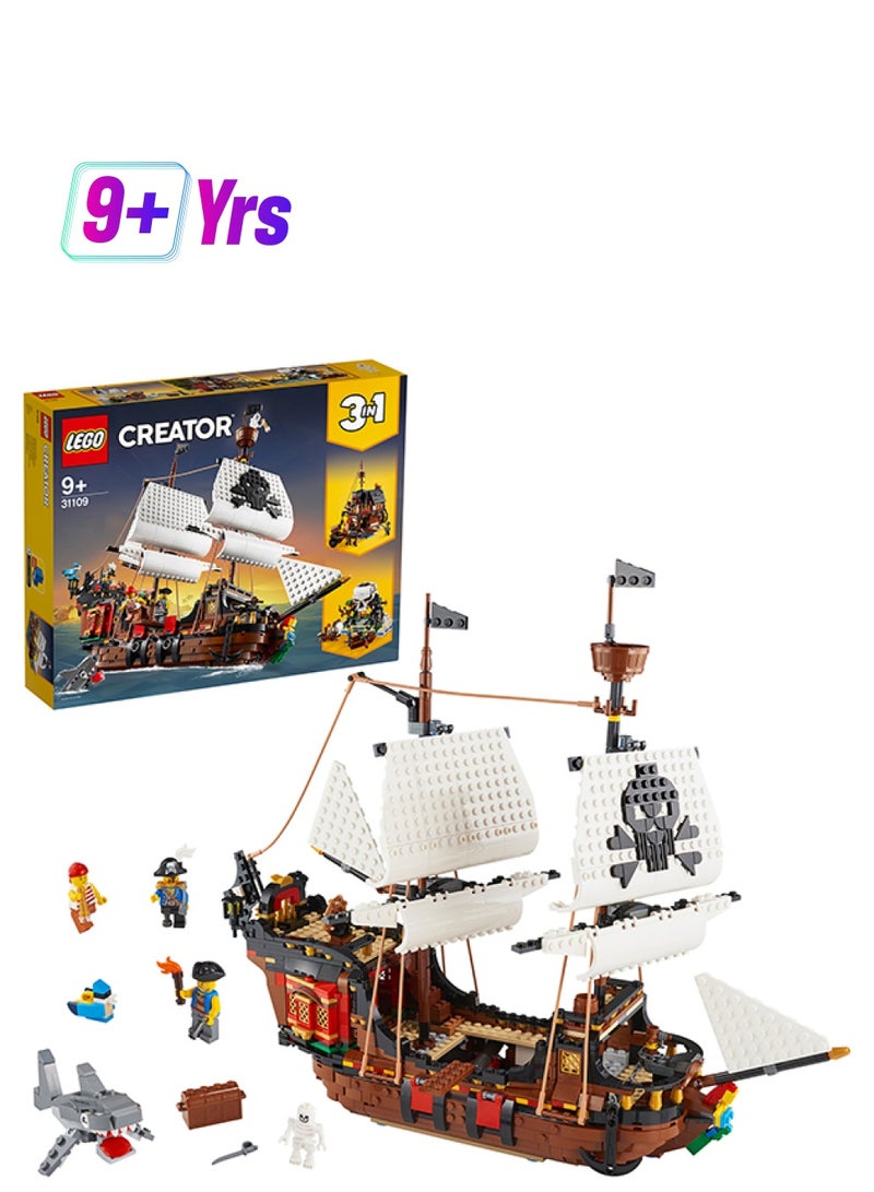 LEGO - 6288739 Creator 3in1 Pirate Ship 31109 Building Playset for Kids who Love Pirates and Model Ships. Makes an Exciting Birthday Present or Christmas Gift for Children who like Creative Play and Adventures (1,260 Pieces) 1260 9+ Years - Image 1