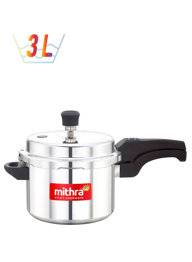 Mithra Aluminium Heavy-Duty  Outer Lid Pressure Cooker with Lid Durable Handle, Saves Energy, Ideal for Small To Medium Households Silver 3Liters