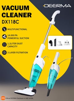 2-In-1 Upright and Handheld Vacuum Cleaner with Powerful and Effective HEPA Filtration, 3 Cleaning Brushes for Daily Cleaning Needs 14 L 600 W DX118C Blue/White