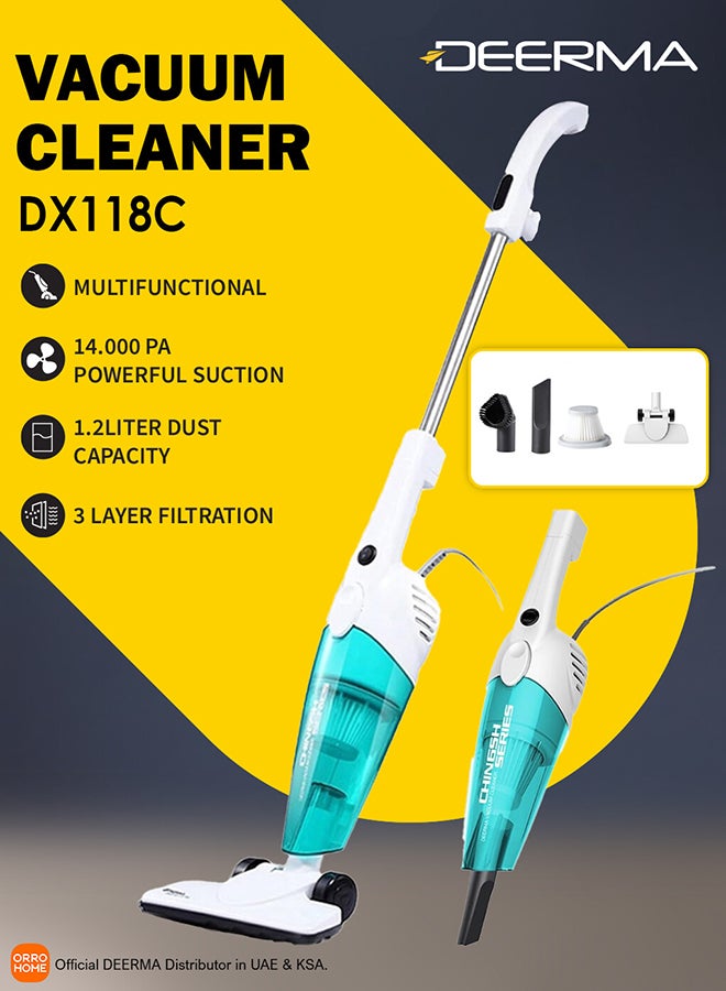 ديرما مكنسة كهربائية محمولة باليد بذراع دفع 2 في 1 14 L 600 W DX118C أزرق وأبيض - Image 1