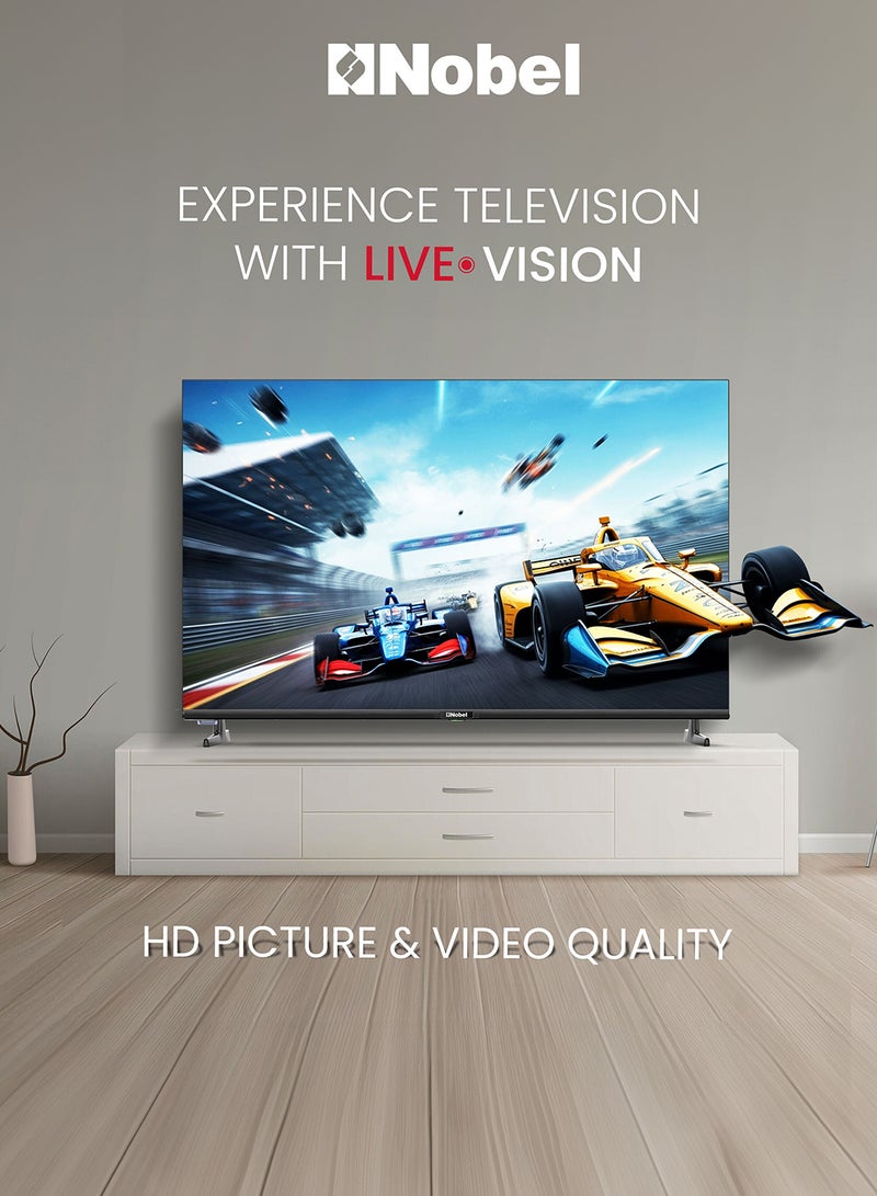 نوبل تلفزيون LED 32 بوصة، بدون إطار، HD DLED 3xHDMI، 1xUSB، 2xRF مدخل، 1xEarphone Output، 1xAV Input، 1xLAN مع جهاز تحكم عن بعد، 19.2 × 72 × 46.2 (عرض × عمق × ارتفاع) سم - Image 3
