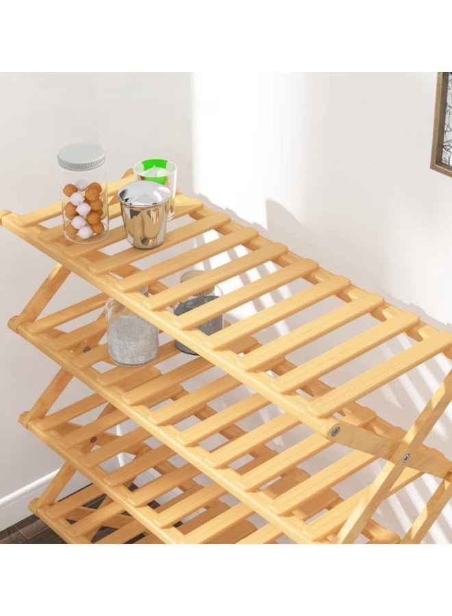 SKY-TOUCH SKY-TOUCH 5-Tier Folding Shoe Racks, Foldable Bamboo Shoe Shelf Brown 70x28x80cm  - Image 5