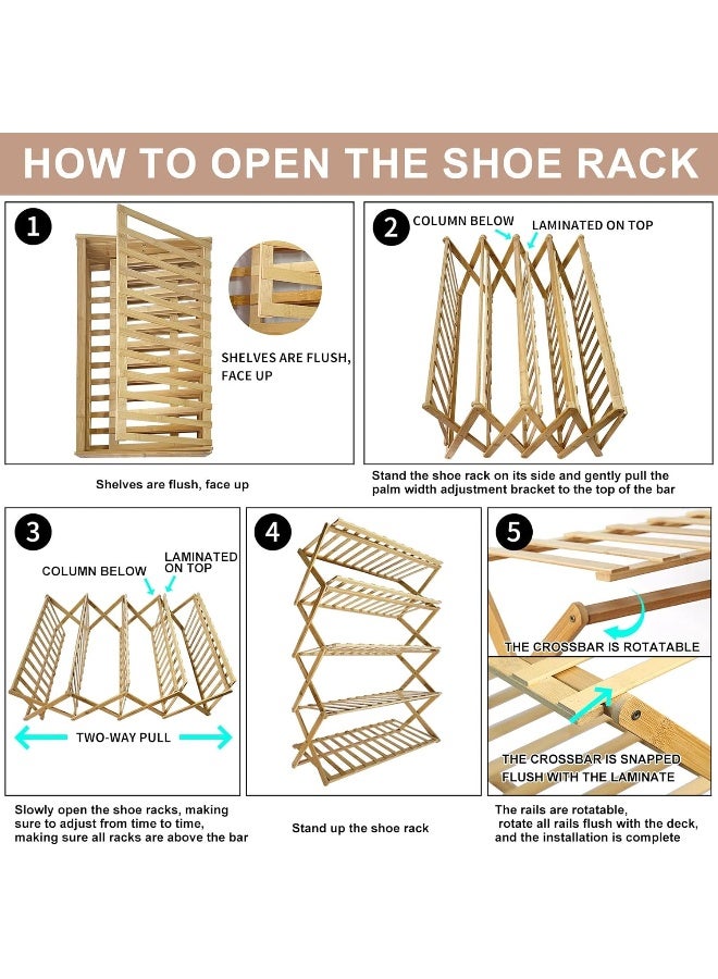 SKY-TOUCH SKY-TOUCH 5-Tier Folding Shoe Racks, Foldable Bamboo Shoe Shelf Brown 70x28x80cm  - Image 4